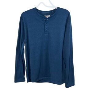 Boston Traders Mens Large Fleece Lined Long Sleeve Henley T Shirt Blue